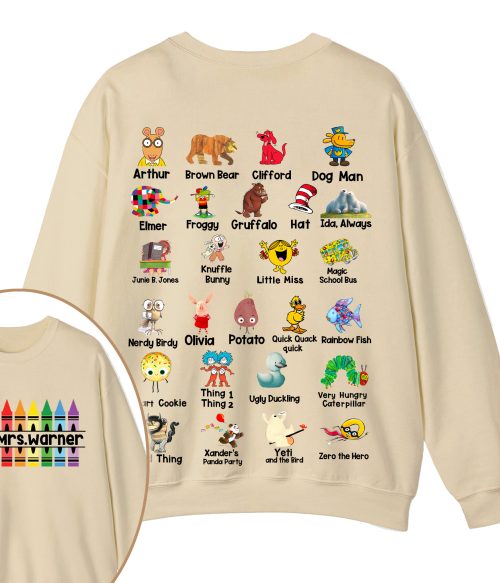 Personalized Pencil Crayon Name Teacher Two Sided Sweatshirt
