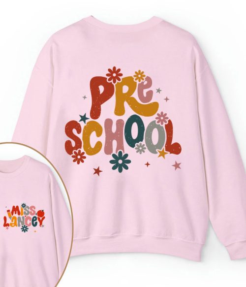 Personalized Name And Grade Bloom Flowers Teacher Two Sided Sweatshirt