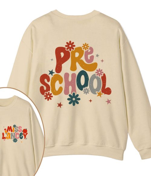 Personalized Name And Grade Bloom Flowers Teacher Two Sided Sweatshirt
