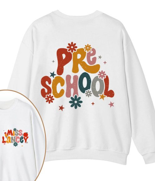 Personalized Name And Grade Bloom Flowers Teacher Two Sided Sweatshirt