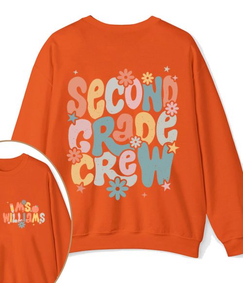 Personalized Name And Grade Bloom Flowers Teacher Two Sided Sweatshirt