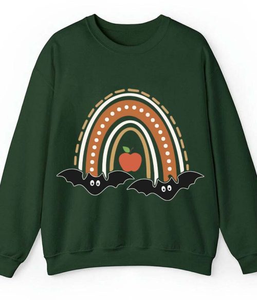 Halloween Bat Rainbow Teacher Sweatshirt