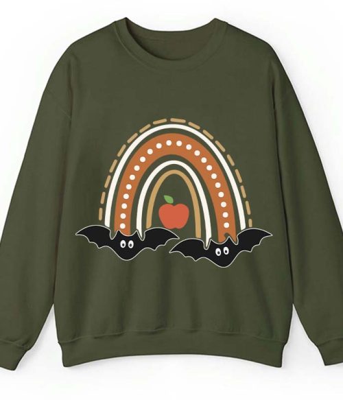 Halloween Bat Rainbow Teacher Sweatshirt