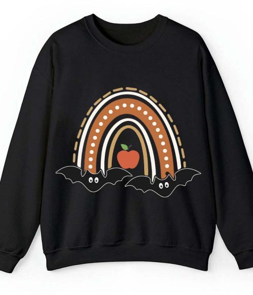 Halloween Bat Rainbow Teacher Sweatshirt