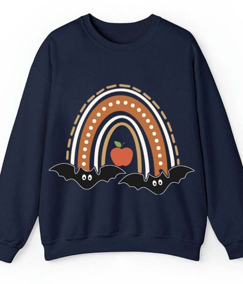 Halloween Bat Rainbow Teacher Sweatshirt