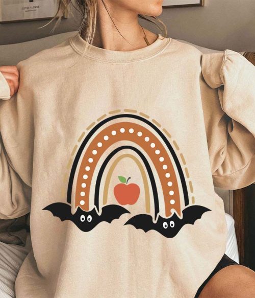 Halloween Bat Rainbow Teacher Sweatshirt