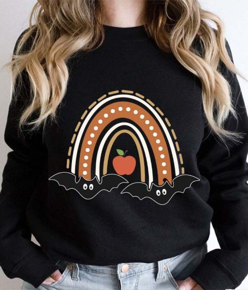 Halloween Bat Rainbow Teacher Sweatshirt
