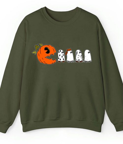 Pumpkin Ghost Pacman Teacher Sweatshirt