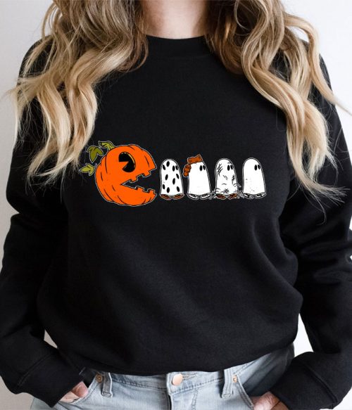 Pumpkin Ghost Pacman Teacher Sweatshirt