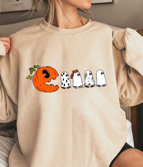 Pumpkin Ghost Pacman Teacher Sweatshirt