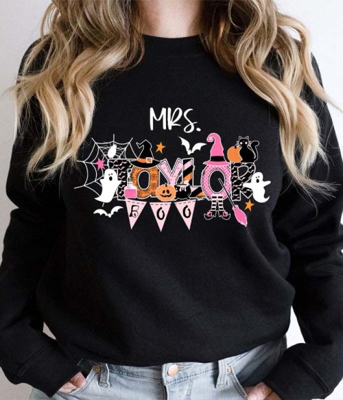 Personalized Name Happy Halloween Teacher Sweatshirt