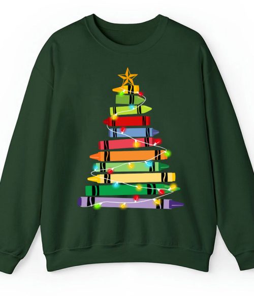 Crayons Tree Colored Ligths Teacher Sweatshirt