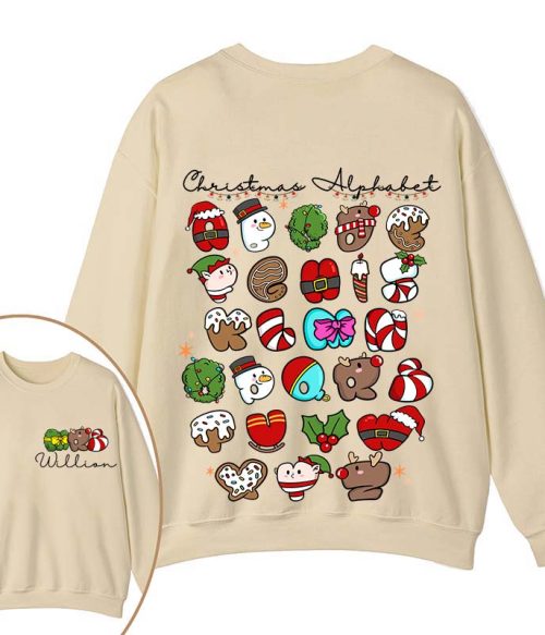 Personalized Christmas Alphabet Teacher Two Sided Sweatshirt
