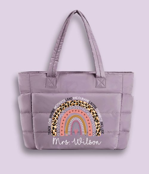 Personalized Name Teach Inspire Lead Teacher Puffy Tote Bag