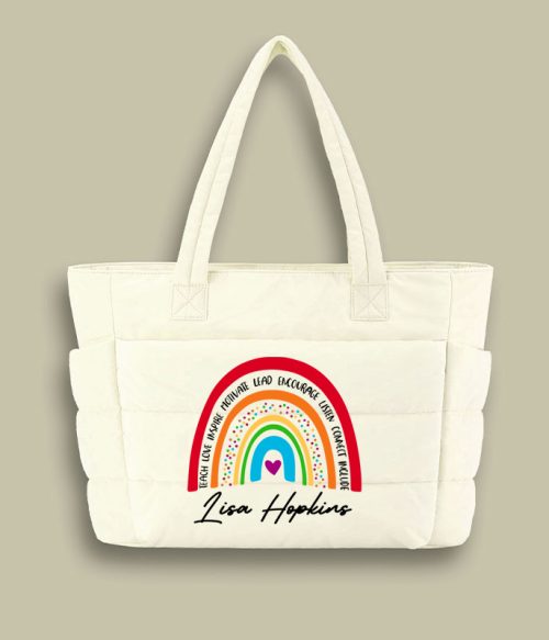 Personalized Pencil Ruler Teacher Name Teacher Puffy Tote Bag