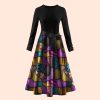 Halloween Rag Collage Style Teacher Long Sleeve Dress