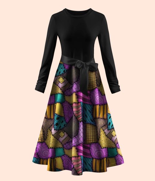 Halloween Rag Collage Style Teacher Long Sleeve Dress