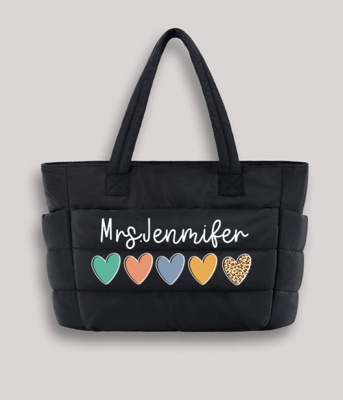 Personalized Colorful Love Teacher Puffy Tote Bag