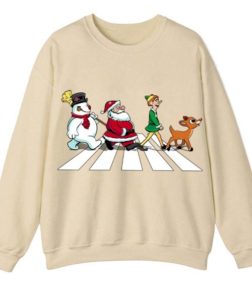 Santa Claus And His Friends Crossing The Road Teacher Sweatshirt