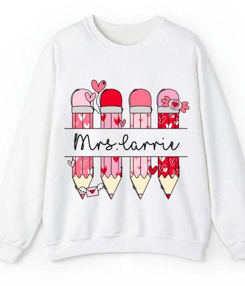 Personalized Pink Pencil Name Teacher Sweatshirt