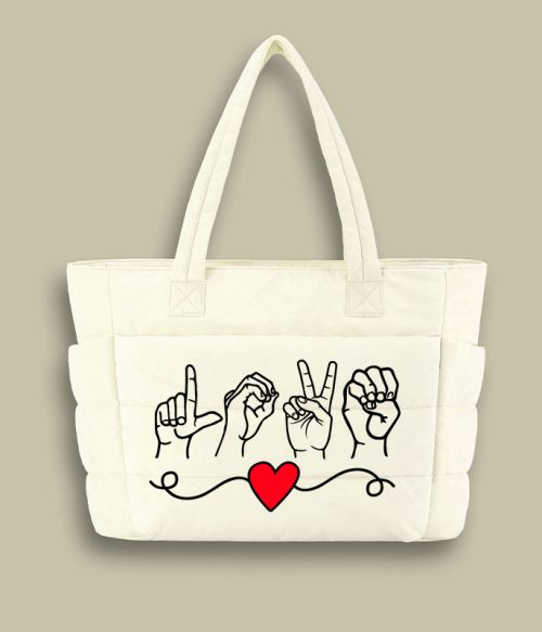 Love Sign Language Teacher Puffy Tote Bag