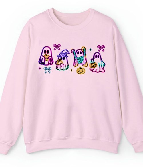 Colorful Neon Ghost Pumpkin Teacher Sweatshirt