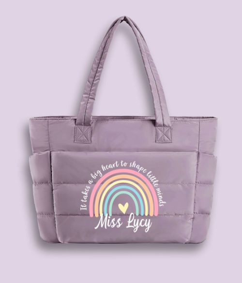Personalized It Take A Big Heart To Shape Little Minds Teacher Puffy Tote Bag