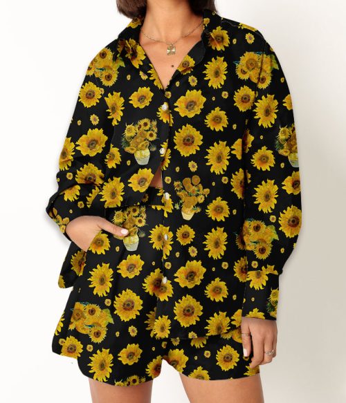 Art Sunflower Teacher Long Sleeve Shirt And Shorts Set