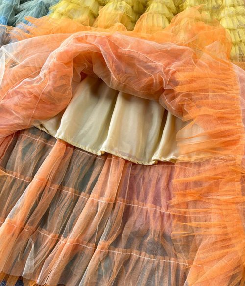 Gradient Color Irregular Mesh Long Cake Skirt Dress