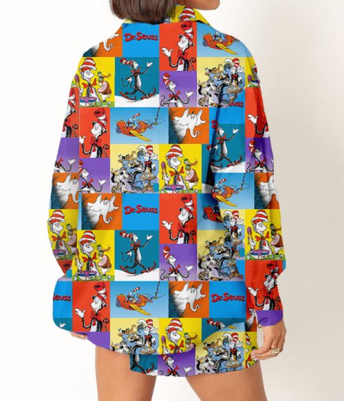 Colorful Cartoon Characters Teacher Long Sleeve Shirt And Shorts Set