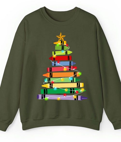 Crayons Tree Colored Ligths Teacher Sweatshirt