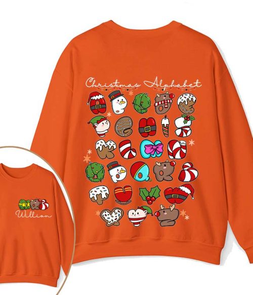 Personalized Christmas Alphabet Teacher Two Sided Sweatshirt