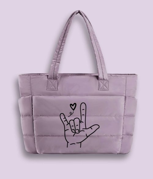 Sign Language Love Needs No Words Teacher Puffy Tote Bag
