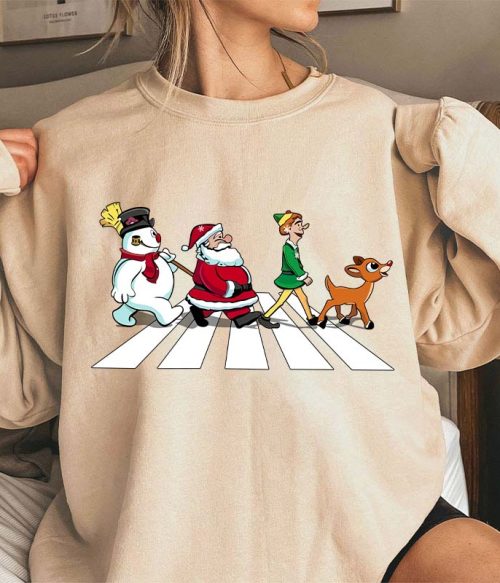 Santa Claus And His Friends Crossing The Road Teacher Sweatshirt