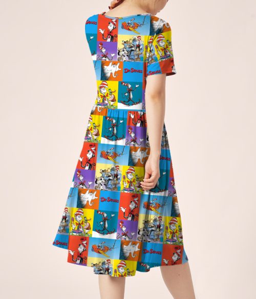 The Cat's Daily Routine Teacher Printed One Piece Dress