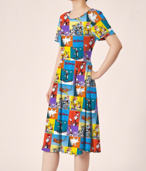 The Cat's Daily Routine Teacher Printed One Piece Dress