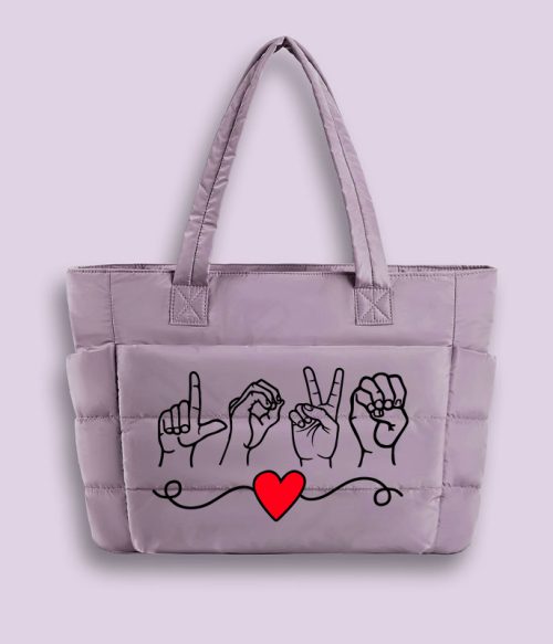 Love Sign Language Teacher Puffy Tote Bag