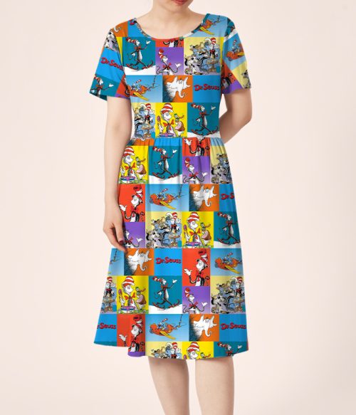 The Cat's Daily Routine Teacher Printed One Piece Dress