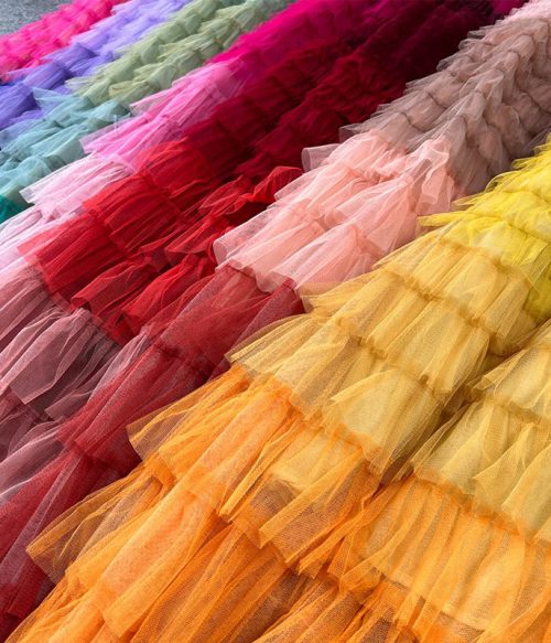 Gradient Color Irregular Mesh Long Cake Skirt Dress