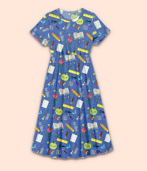 Hi Be Kind Be Warm Learn Teacher Printed Dress