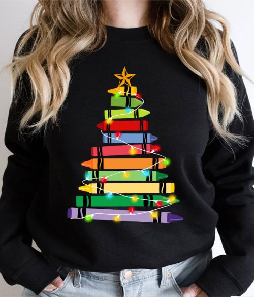 Crayons Tree Colored Ligths Teacher Sweatshirt