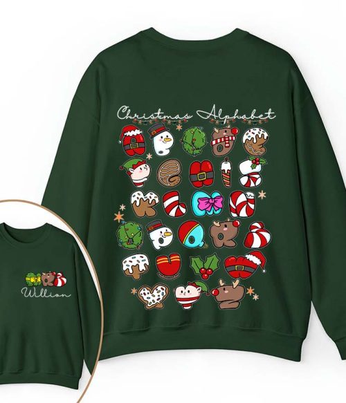 Personalized Christmas Alphabet Teacher Two Sided Sweatshirt