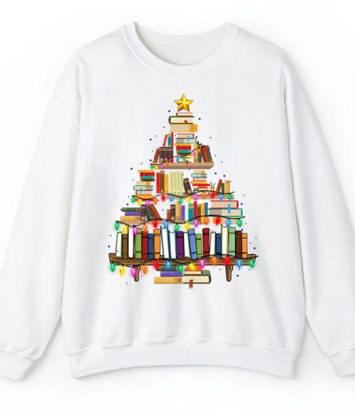 Book Christmas Tree Teacher Sweatshirt