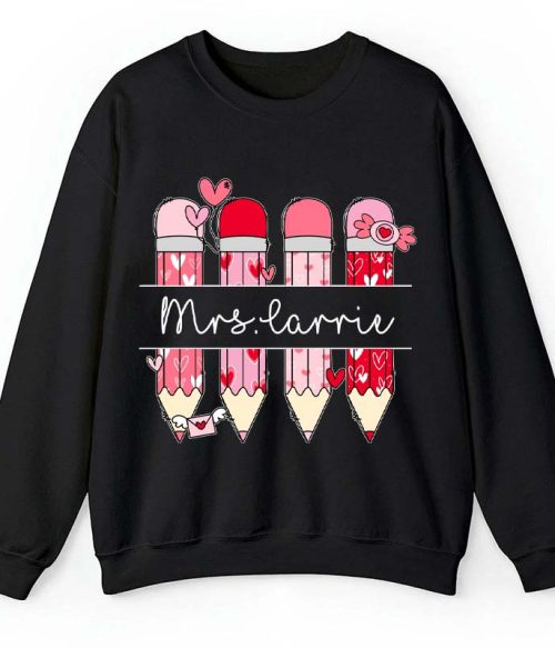 Personalized Pink Pencil Name Teacher Sweatshirt