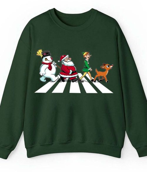 Santa Claus And His Friends Crossing The Road Teacher Sweatshirt