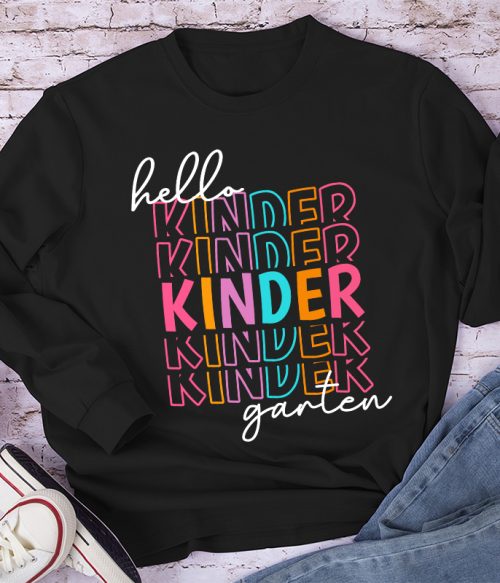 Personalized Hello Kindergarten Letters Colorful Long Sleeve T-Shirt