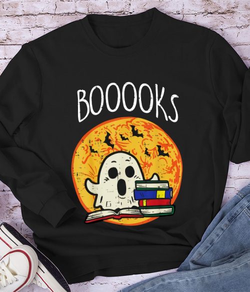 Booooks Ghost Reading Teacher Long Sleeve T-Shirt