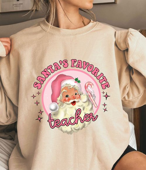Santa's Favorite Teacher Pinky Winter Teacher Sweatshirt