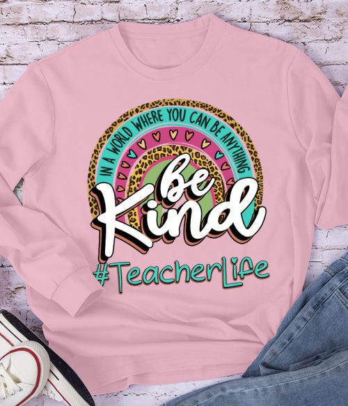 Be Kind Leopard Print Rainbow Long Sleeve T-Shirt