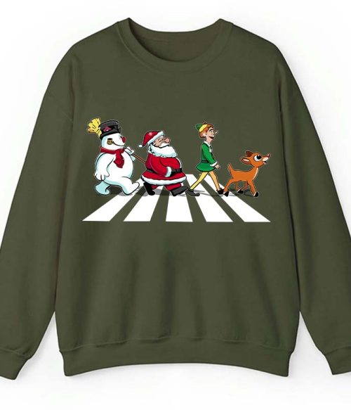 Santa Claus And His Friends Crossing The Road Teacher Sweatshirt